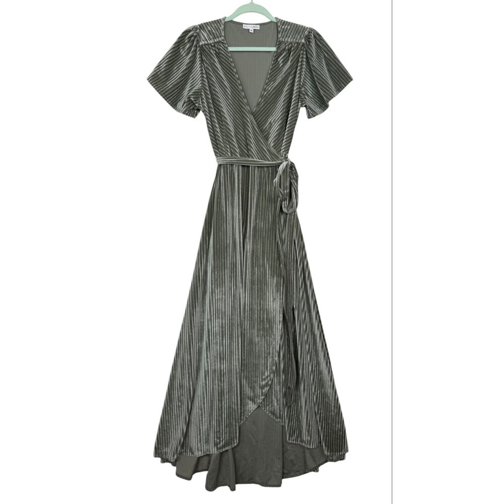Baltic Born Andy Ribbed Velvet Maxi Wrap Dress Dusty Sage Medium Wedding - Picture 4 of 10